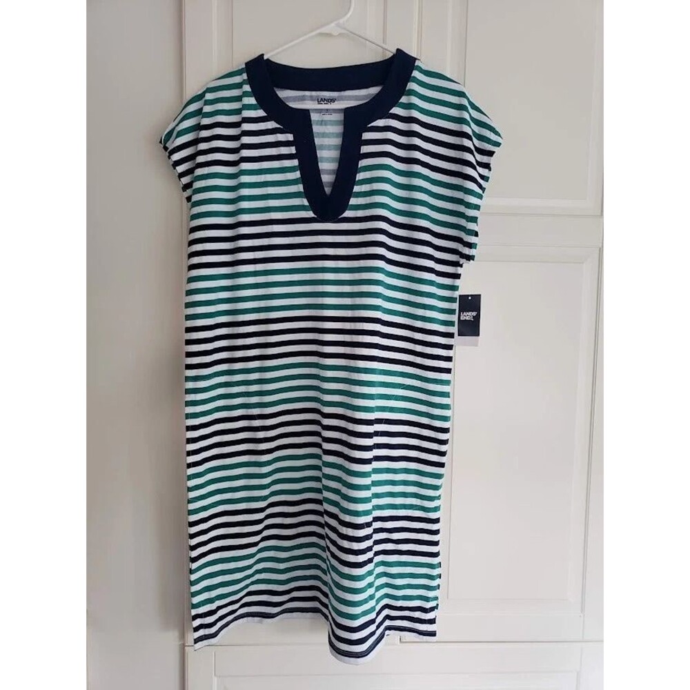 Lands End Swimsuit Cover Up Dress - Green/Blue Striped - Womens SMALL - NEW